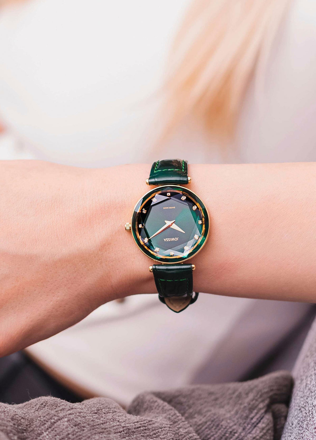 Facet Brilliant Swiss Made Yeşil Deri Kadın Kol Saati - 4